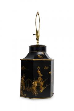 Pair of English Regency Chinoiserie Style Black And Gold Hexagonal Table Lamps - 4657560