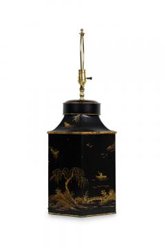 Pair of English Regency Chinoiserie Style Black And Gold Hexagonal Table Lamps - 4657562