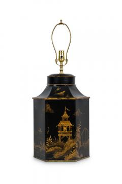 Pair of English Regency Chinoiserie Style Black And Gold Hexagonal Table Lamps - 4657563