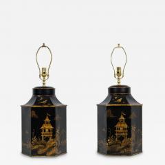Pair of English Regency Chinoiserie Style Black And Gold Hexagonal Table Lamps - 4708743