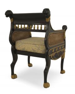 Pair of English Regency Ebonized Berga Arm Chairs - 1401828
