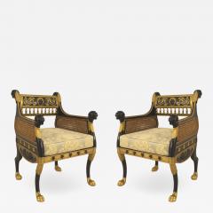 Pair of English Regency Ebonized Berga Arm Chairs - 1407608