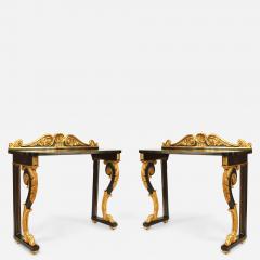 Pair of English Regency Ebonized and Gilt Console Table - 2799656
