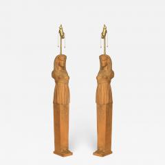 Pair of English Regency Egyptian Style Terra Cotta Table Lamps - 1394866