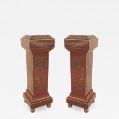 Pair of English Regency Red Lacquered Pedestals - 1439460