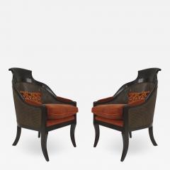Pair of English Regency Rust Velvet Arm Chairs - 1407627