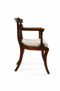 Pair of English Regency Style Brass Inlaid Oak and Cane Armchair - 1569603
