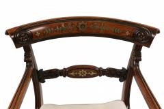 Pair of English Regency Style Brass Inlaid Oak and Cane Armchair - 1569605