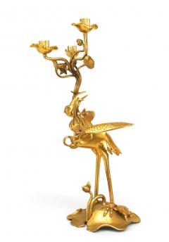 Pair of English Regency Style Bronze Dore Heron Candelabras - 4200118