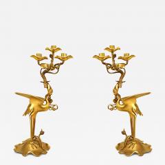 Pair of English Regency Style Bronze Dore Heron Candelabras - 4260701