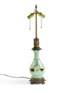 Pair of English Regency Style Celadon Glass Table Lamps - 1381341