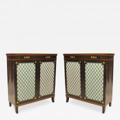 Pair of English Regency Style Ebonized Trill Doors Commodes - 742053