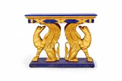 Pair of English Regency Style Gilt Eagle Base and Faux Blue Stone Console Tables - 2799234