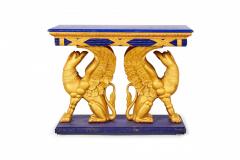 Pair of English Regency Style Gilt Eagle Base and Faux Blue Stone Console Tables - 2799235