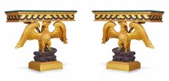 Pair of English Regency Style Gilt Eagle Base and Faux Marble Console Tables - 2799245