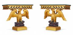 Pair of English Regency Style Gilt Eagle Base and Faux Marble Console Tables - 2799245