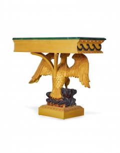 Pair of English Regency Style Gilt Eagle Base and Faux Marble Console Tables - 2799249