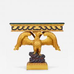 Pair of English Regency Style Gilt Eagle Base and Faux Marble Console Tables - 2801189