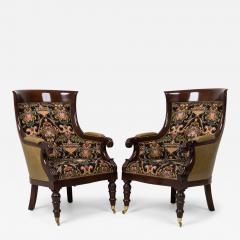 Pair of English Regency Style Upholstered Bergeres in Tapestry Fabric - 4178367