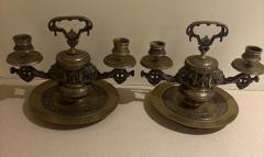 Pair of English Regency bronze candlesticks with 2 elephant heads arms - 4650038