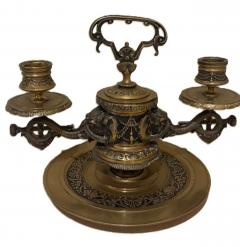Pair of English Regency bronze candlesticks with 2 elephant heads arms - 4650945