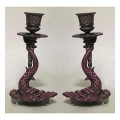 Pair of English Regency dolphin candlesticks - 4667872