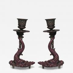 Pair of English Regency dolphin candlesticks - 4700795