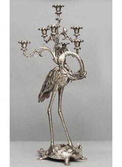 Pair of English Regency style 19th Cent bronze dore herons standing on turtles - 4631649