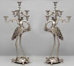 Pair of English Regency style 19th Cent bronze dore herons standing on turtles - 4631650