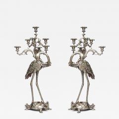 Pair of English Regency style 19th Cent bronze dore herons standing on turtles - 4631937