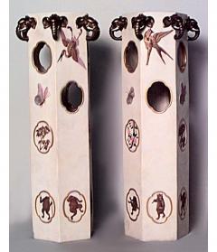Pair of English Regency style 19th Cent hexagonal shaped vases with elephant h - 4634171