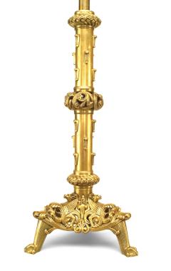 Pair of English Renaissance Style Brass Column Table Lamps - 1381348