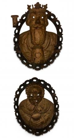 Pair of English Renaissance style metal wall plaques of king and lady - 4657494