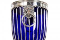 Pair of English Sheffield Silver Plated Cobalt Blue Glass Urns by Barker Ellis - 4501152