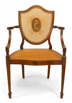 Pair of English Sheraton Satinwood Shield Arm Chairs - 1402055