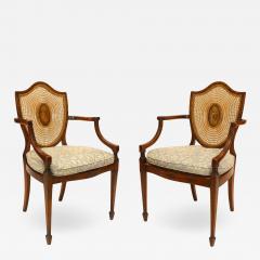 Pair of English Sheraton Satinwood Shield Arm Chairs - 1407665