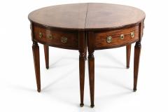 Pair of English Sheraton Style Demilune Inlaid Oak Console Tables - 4628630