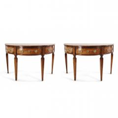 Pair of English Sheraton Style Demilune Inlaid Oak Console Tables - 4642347