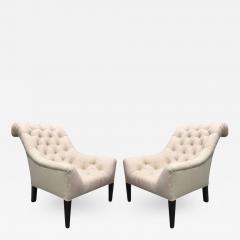 Pair of English Tufted Edwardian Style Lounge Chairs - 439406