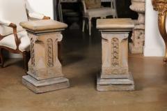 Pair of English Victorian 1870s Terracotta Pedestals with Campanula Motifs - 3509348