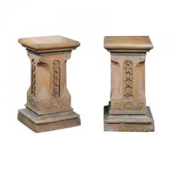 Pair of English Victorian 1870s Terracotta Pedestals with Campanula Motifs - 3509357