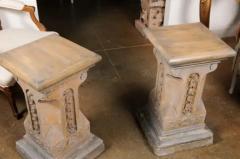 Pair of English Victorian 1870s Terracotta Pedestals with Campanula Motifs - 3509435