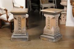 Pair of English Victorian 1870s Terracotta Pedestals with Campanula Motifs - 3509447