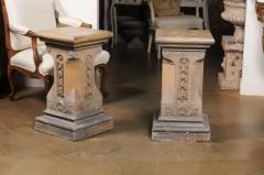 Pair of English Victorian 1870s Terracotta Pedestals with Campanula Motifs - 3509451