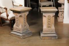 Pair of English Victorian 1870s Terracotta Pedestals with Campanula Motifs - 3509461