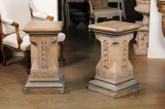 Pair of English Victorian 1870s Terracotta Pedestals with Campanula Motifs - 3509482