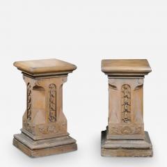 Pair of English Victorian 1870s Terracotta Pedestals with Campanula Motifs - 3514562