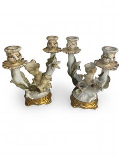 Pair of English Victorian 2 arm Moore porcelain candelabra with a floral design - 4668106