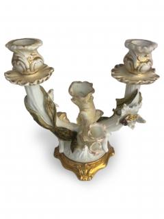 Pair of English Victorian 2 arm Moore porcelain candelabra with a floral design - 4668110