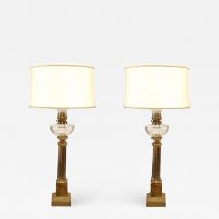 Pair of English Victorian Brass and Crystal Table Lamps - 1394872